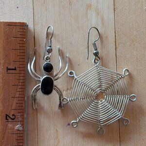 Sterling silver Halloween spider and spider web earrings